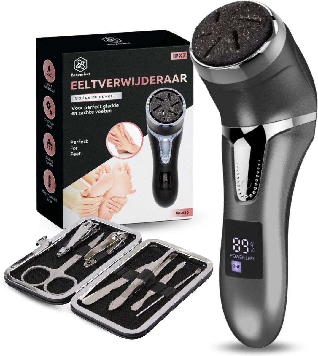 Beeperfect® Elektrische Eeltverwijderaar Met Stofzuigsysteem - Voetvijl - Eeltvijl - IPX7 Waterdicht - Gratis Pedicure Set - Zwart 1 Beeperfect® Elektrische Eeltverwijderaar Met Stofzuigsysteem - Voetvijl - Eeltvijl - IPX7 Waterdicht - Gratis Pedicure Set - Zwart