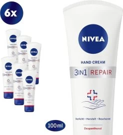 NIVEA 3-in-1 Repair Handcrème - 6 X 100ml - Droge Huid