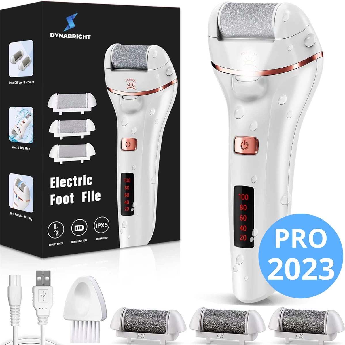 DynaBright Elektrische Eelt Verwijderaar - LED Verlichting - Voetvijl - Inclusief 3 Rollers - Oplaadbaar 1 DynaBright Elektrische Eelt Verwijderaar - LED Verlichting - Voetvijl - Inclusief 3 Rollers - Oplaadbaar