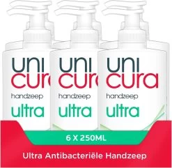 Unicura Ultra Antibacteriële Vloeibare Handzeep - 6 X 250 Ml - Voordeelverpakking