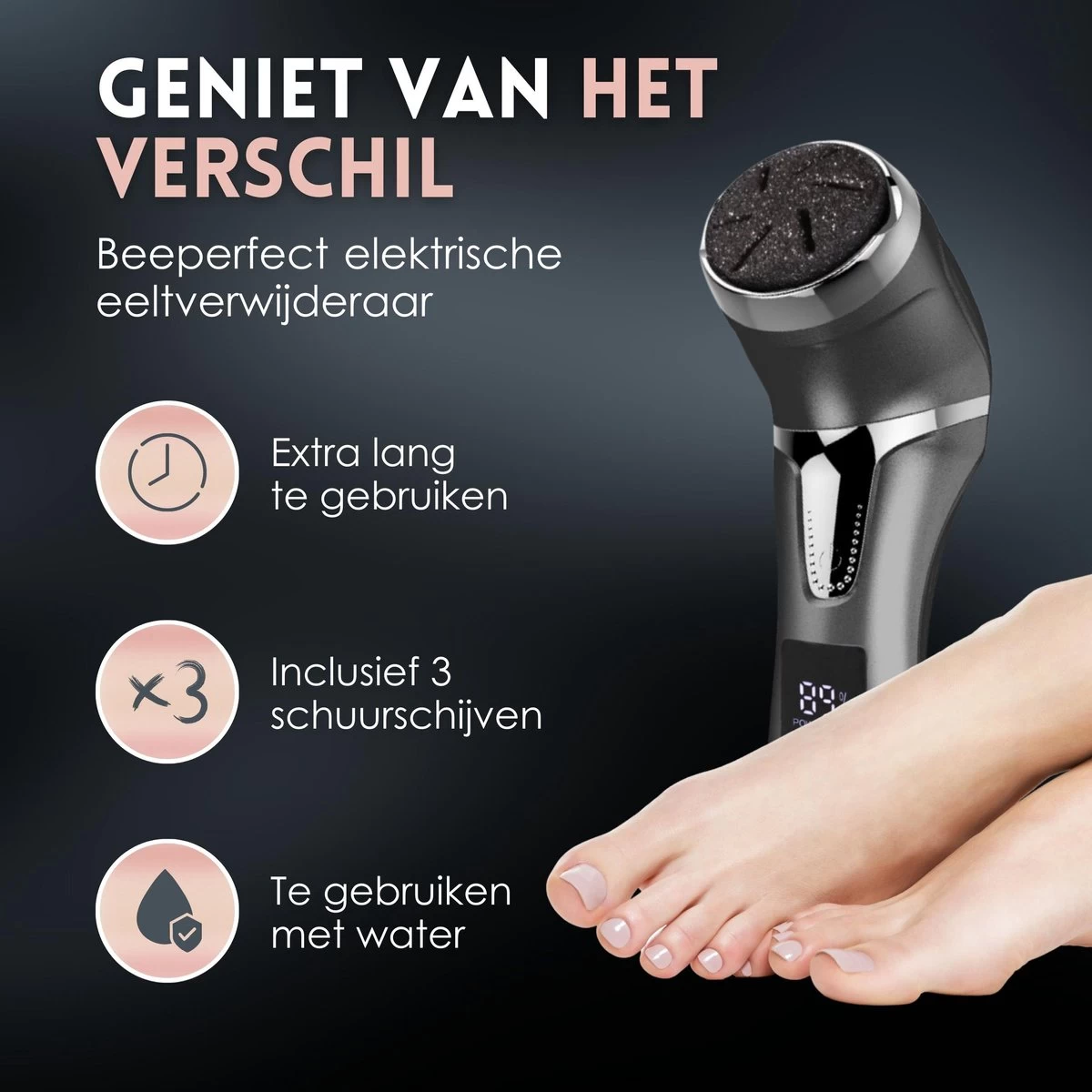 Beeperfect® Elektrische Eeltverwijderaar Met Stofzuigsysteem - Voetvijl - Eeltvijl - IPX7 Waterdicht - Gratis Pedicure Set - Zwart 12 Beeperfect® Elektrische Eeltverwijderaar Met Stofzuigsysteem - Voetvijl - Eeltvijl - IPX7 Waterdicht - Gratis Pedicure Set - Zwart - Afbeelding 12