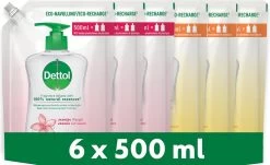 Dettol - 3L Handzeep Navulling - Antibacterieel - Jasmijn 3x500ml - Citrus 3x500ml - Voordeelverpakking