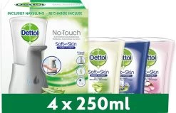 Dettol - Automatische Zeepdispenser No Touch & 3x250ml Handzeep No Touch Navulling - Aloe Vera, Sheabutter En Blue Lotus