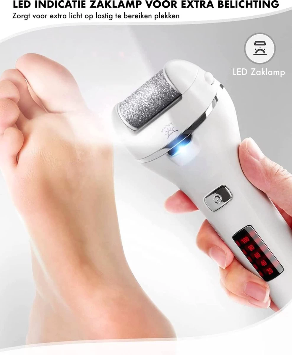 DynaBright Elektrische Eelt Verwijderaar - LED Verlichting - Voetvijl - Inclusief 3 Rollers - Oplaadbaar 2 DynaBright Elektrische Eelt Verwijderaar - LED Verlichting - Voetvijl - Inclusief 3 Rollers - Oplaadbaar - Afbeelding 2